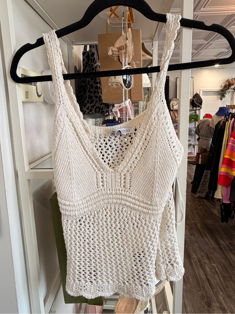 Zara Cream Crochet Knit Tank Top